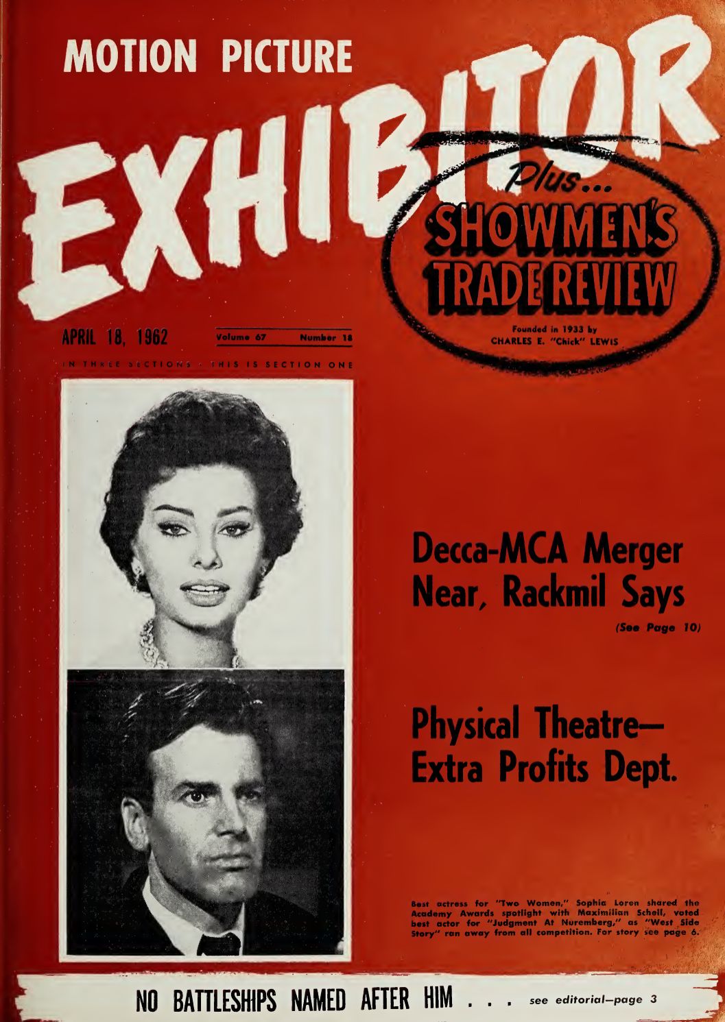 MOTION PICTURE EXHIBITOR magazine side cover 18 April 1962