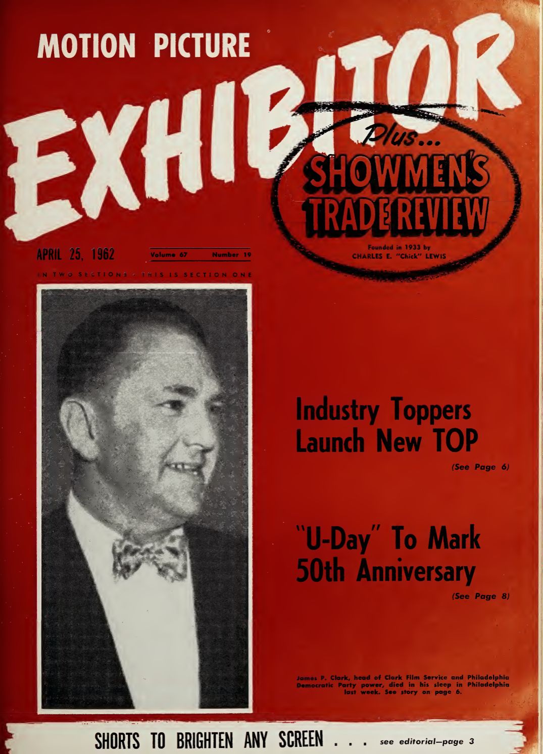 MOTION PICTURE EXHIBITOR magazine side cover 25 April 1962