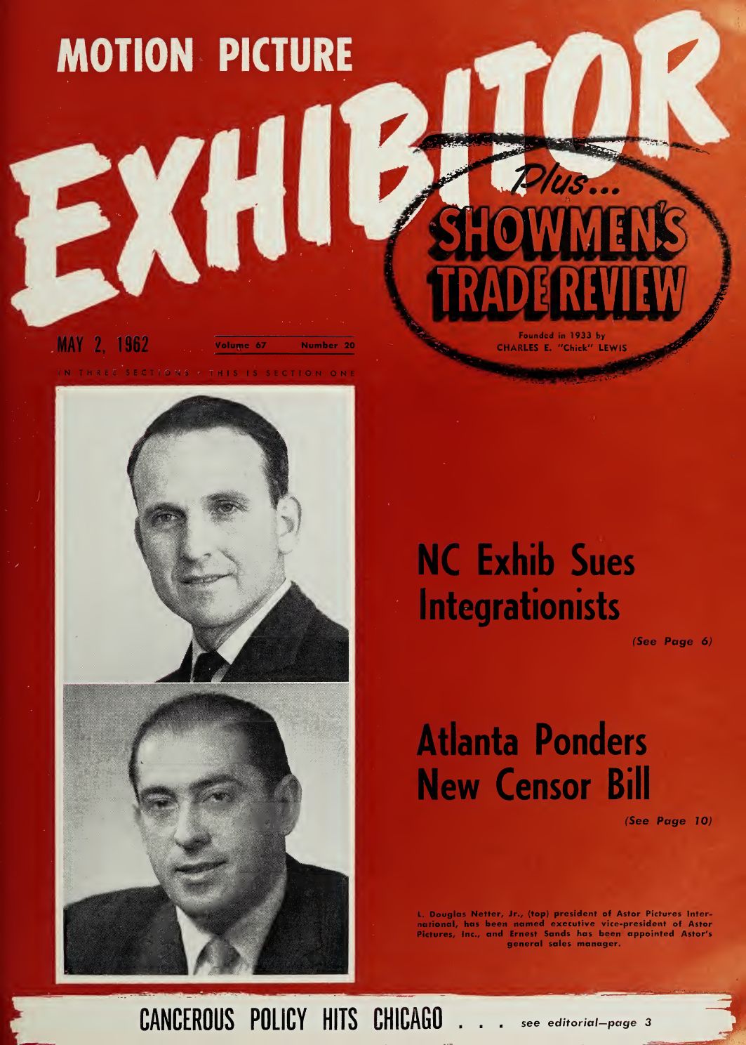 MOTION PICTURE EXHIBITOR magazine side cover 2 May 1962