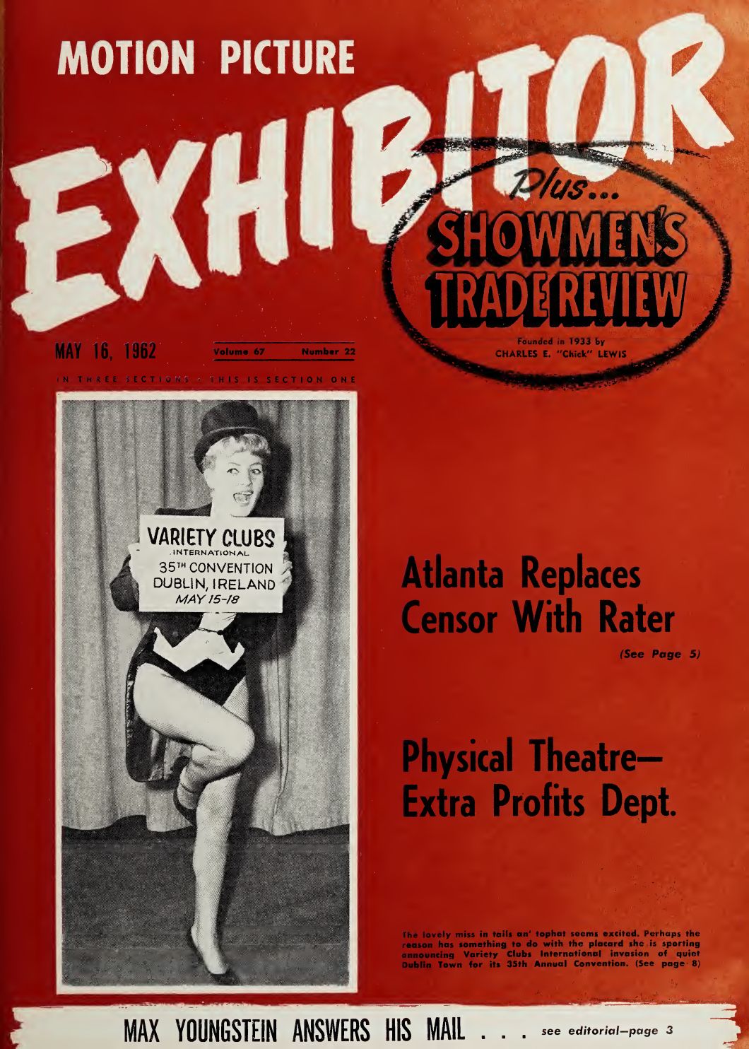 MOTION PICTURE EXHIBITOR magazine side cover 16 May 1962