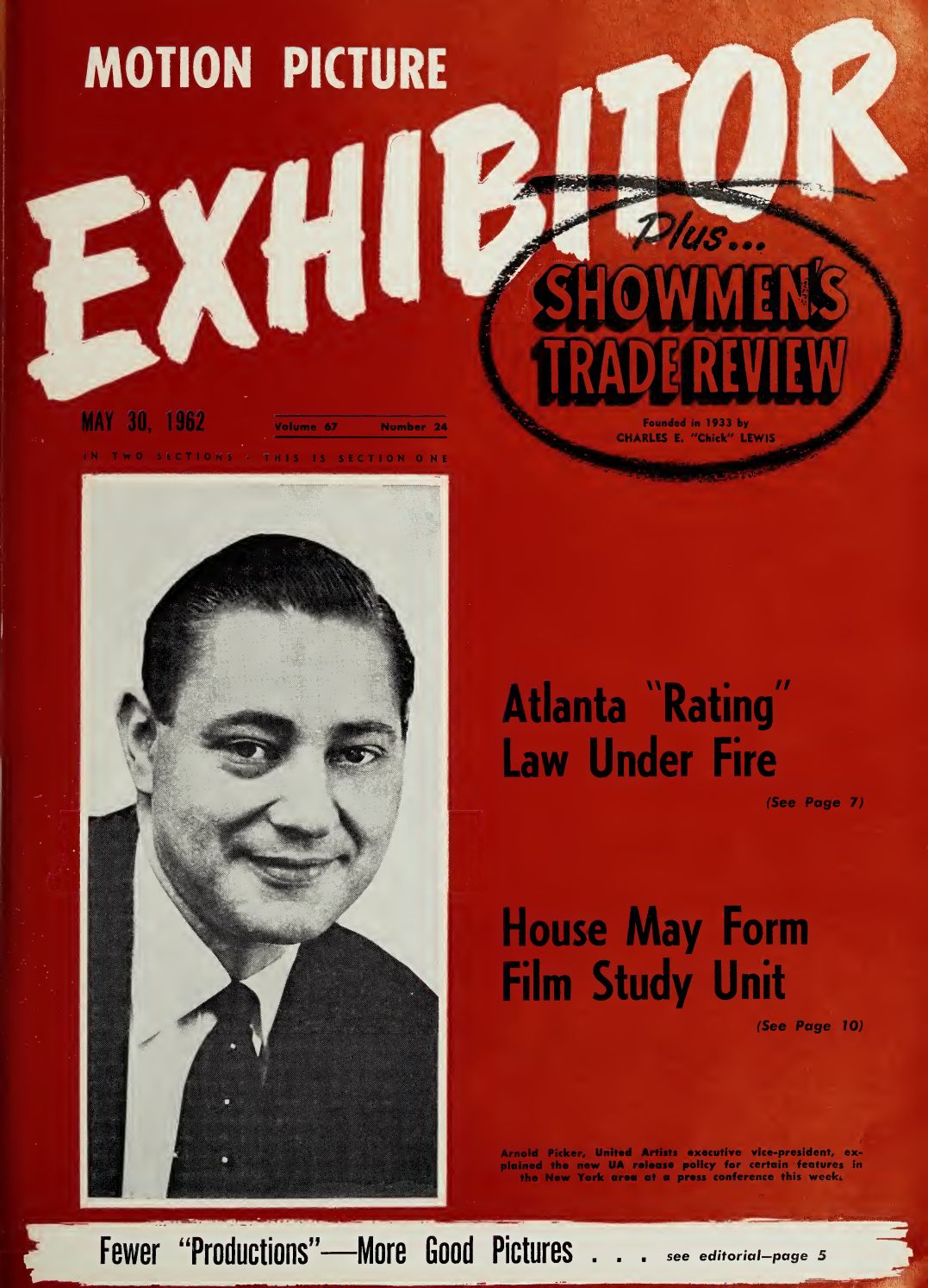 MOTION PICTURE EXHIBITOR magazine side cover 30 May 1962