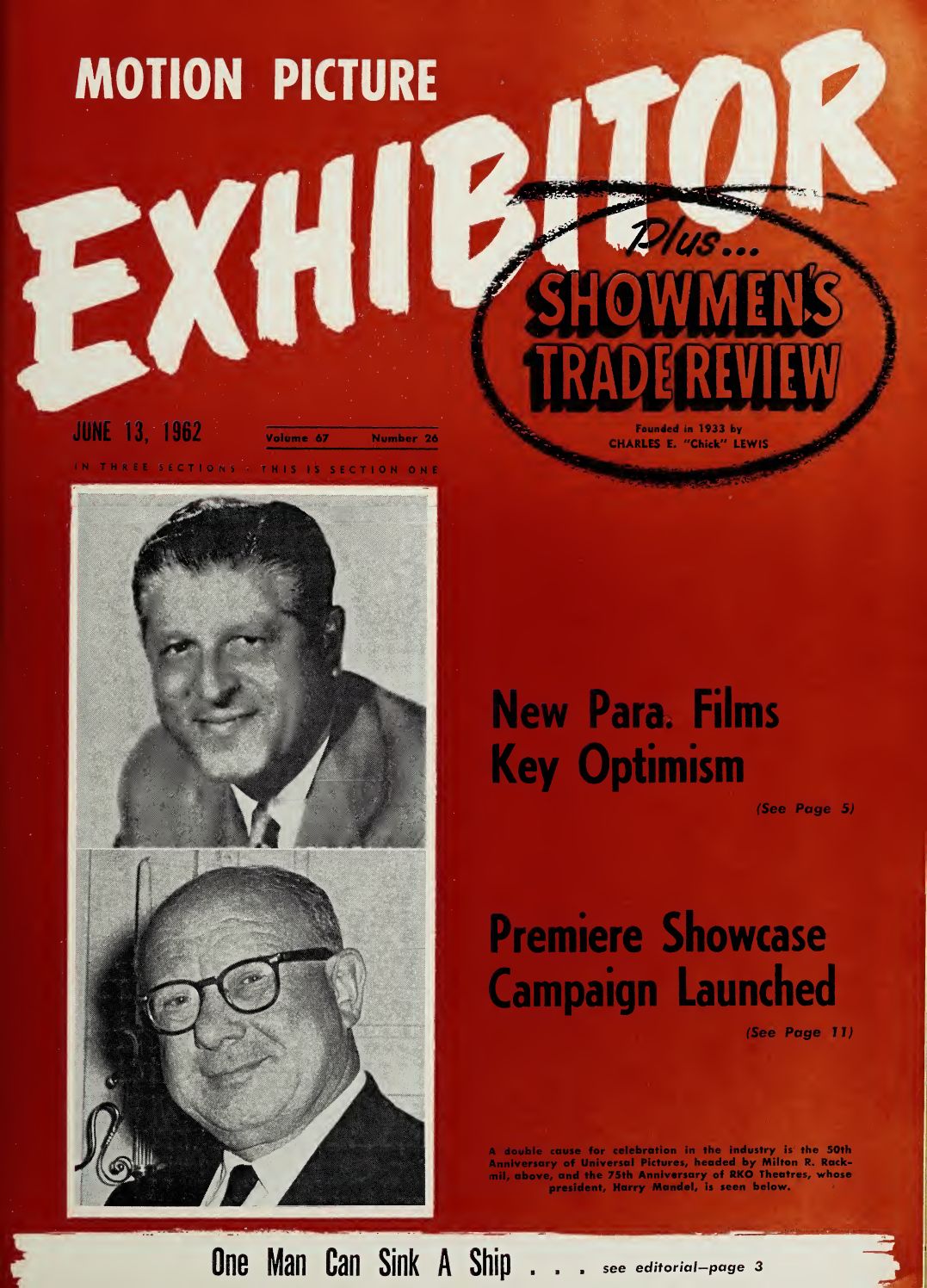 MOTION PICTURE EXHIBITOR magazine side cover 13 June 1962