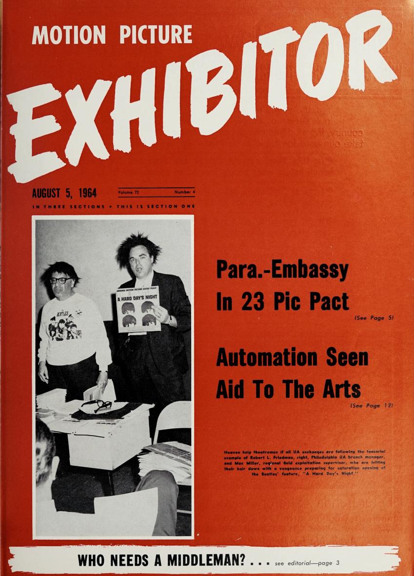 MOTION PICTURE EXHIBITOR magazine side cover 5 August 1964