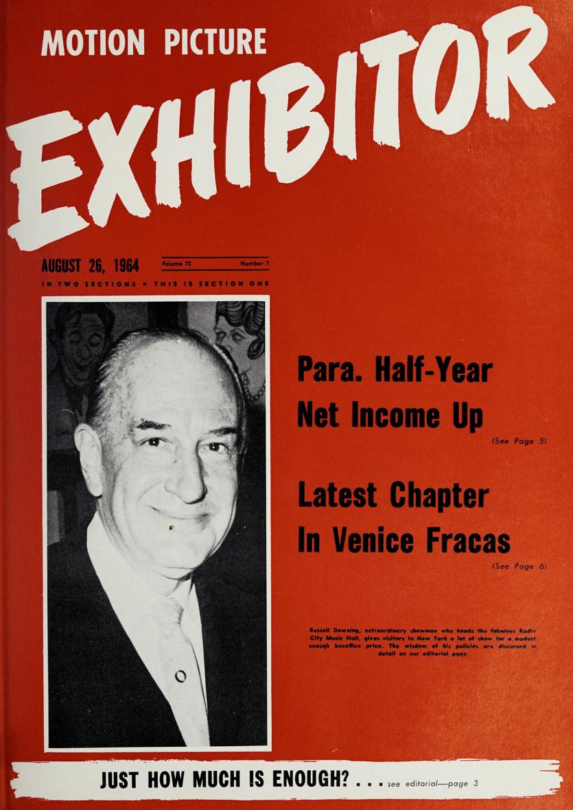 MOTION PICTURE EXHIBITOR magazine side cover 26 August 1964
