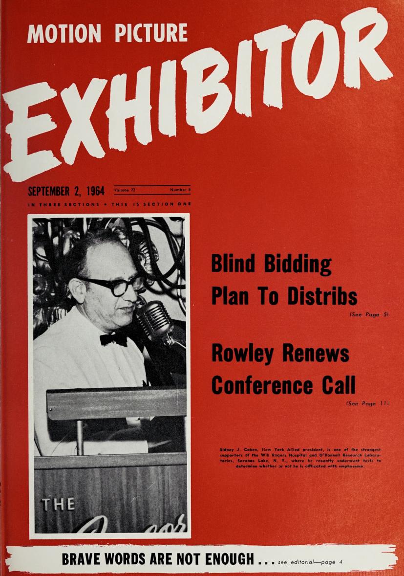MOTION PICTURE EXHIBITOR magazine side cover 2 September 1964