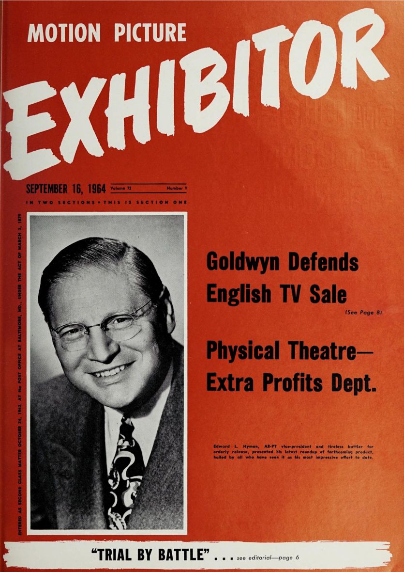 MOTION PICTURE EXHIBITOR magazine side cover 16 September 1964