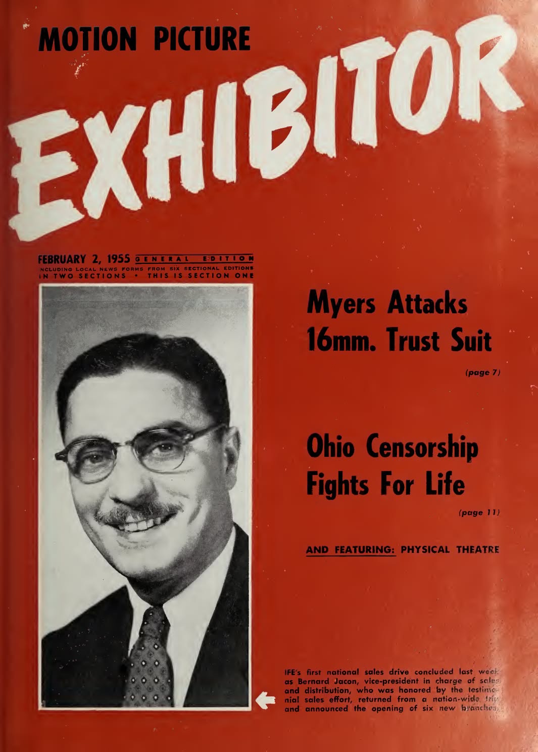 MOTION PICTURE EXHIBITOR magazine side cover 2 February 1955