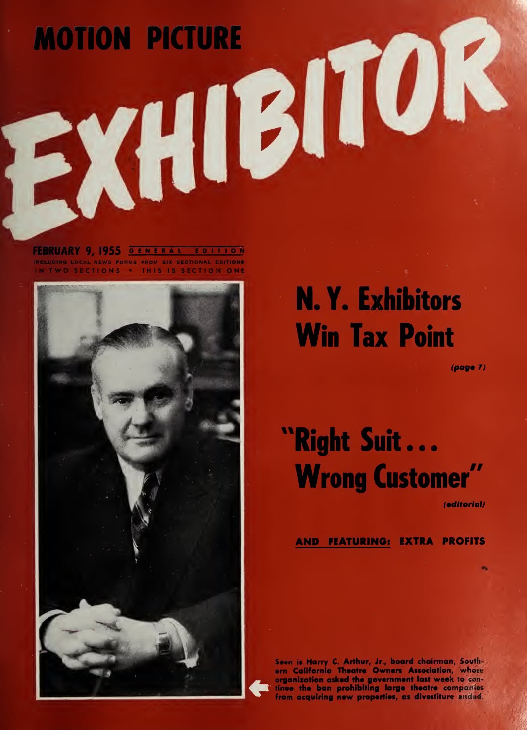 MOTION PICTURE EXHIBITOR magazine side cover 9 February 1955