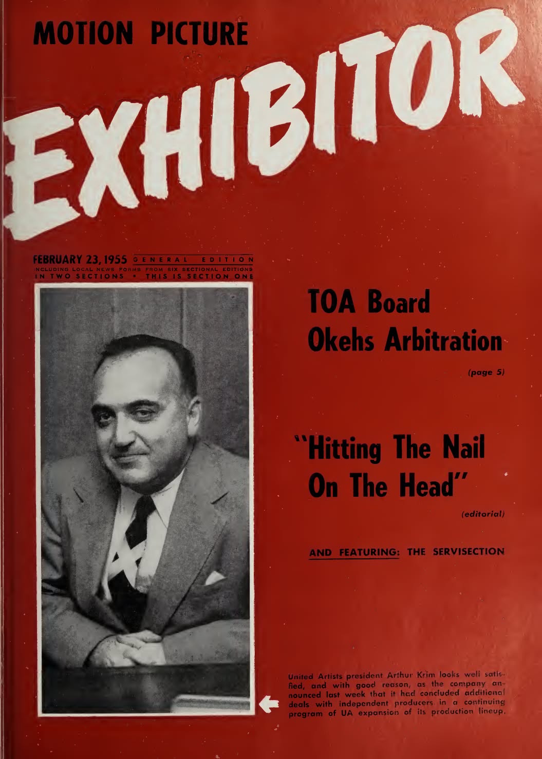 MOTION PICTURE EXHIBITOR magazine side cover 23 February 1955