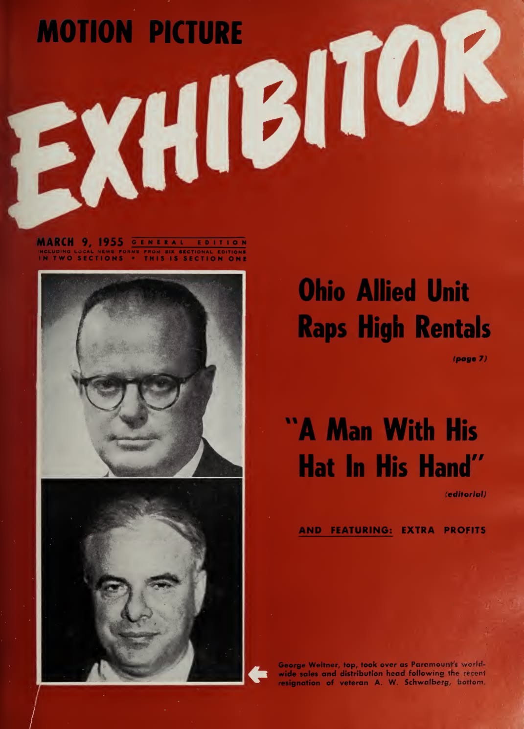 MOTION PICTURE EXHIBITOR magazine side cover 9 March 1955