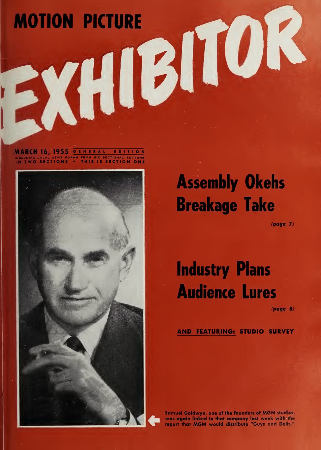 MOTION PICTURE EXHIBITOR magazine side cover 16 March 1955