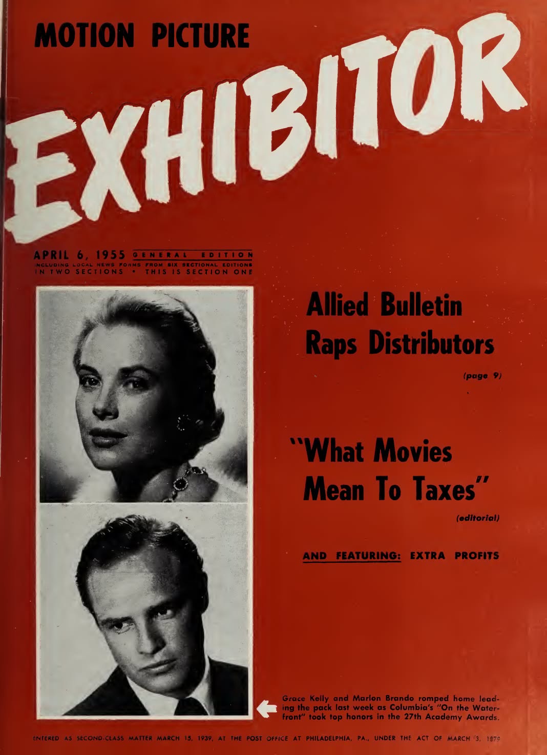 MOTION PICTURE EXHIBITOR magazine side cover 6 April 1955