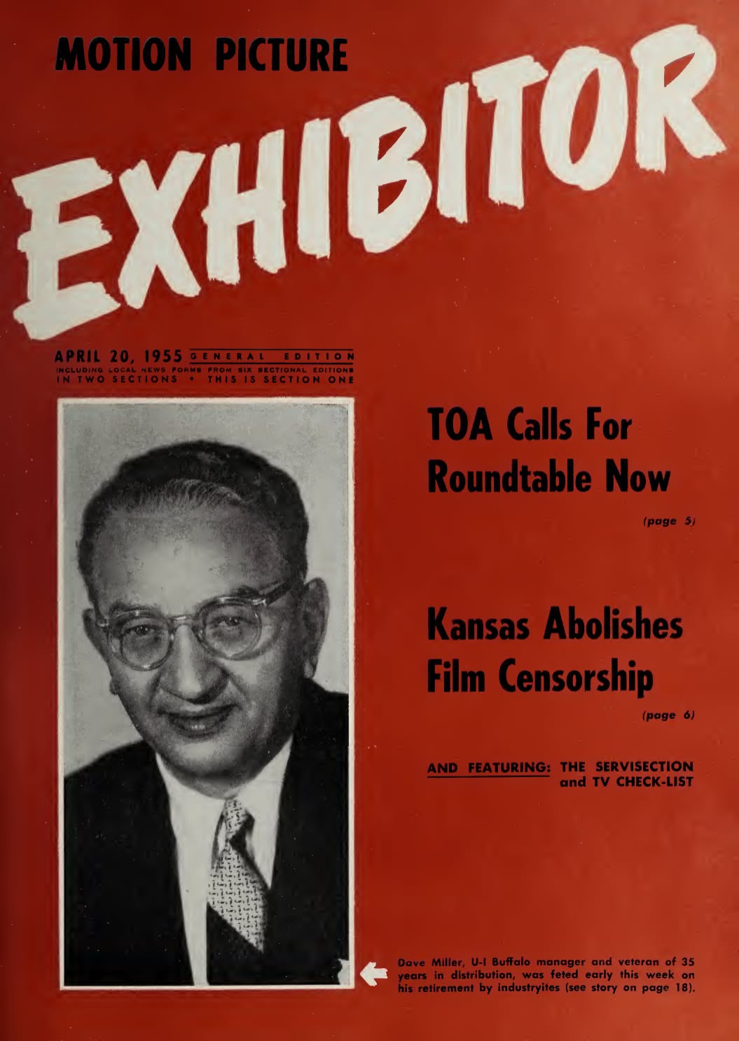 MOTION PICTURE EXHIBITOR magazine side cover 20 April 1955