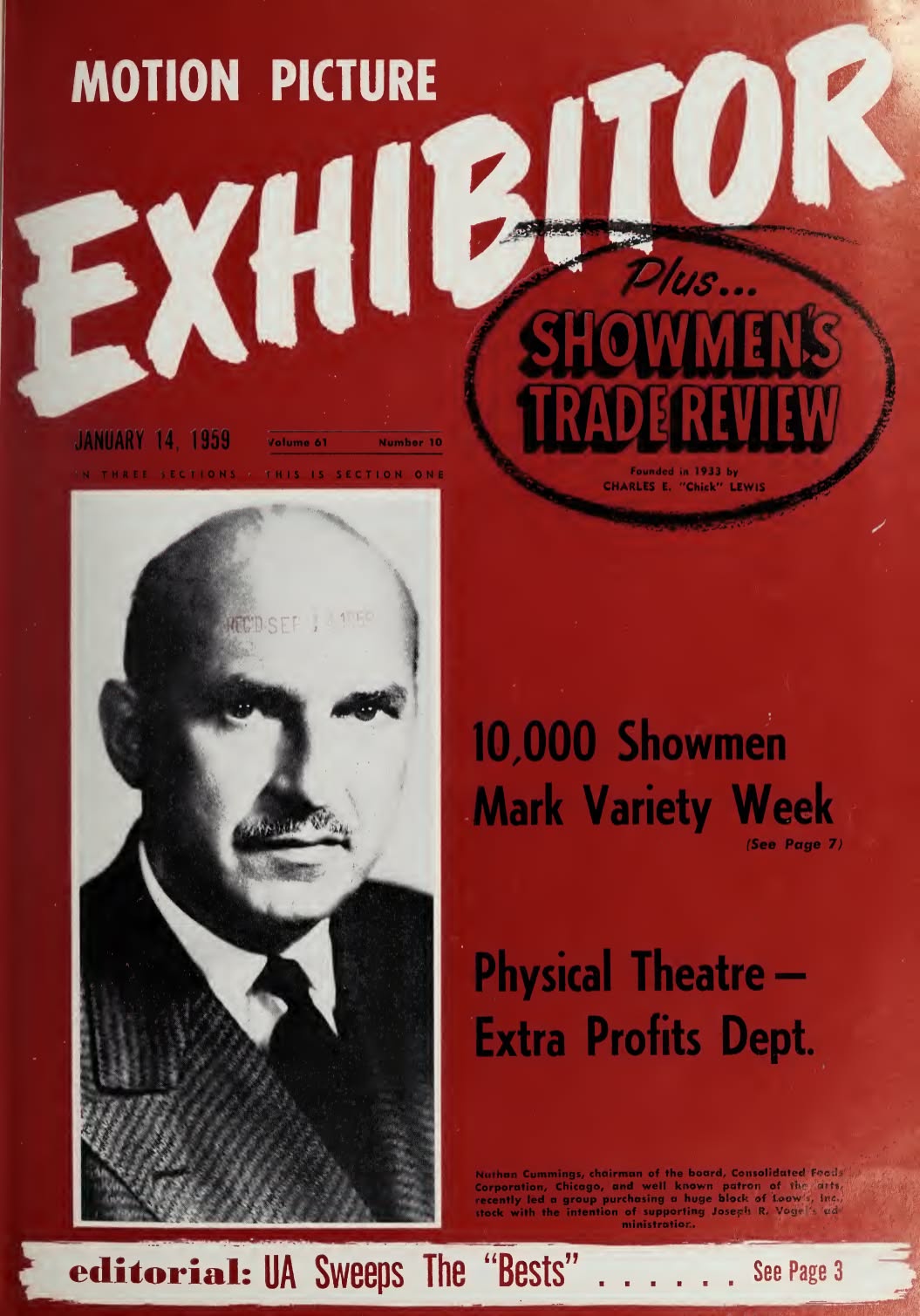 MOTION PICTURE EXHIBITOR magazine side cover 14 January 1959