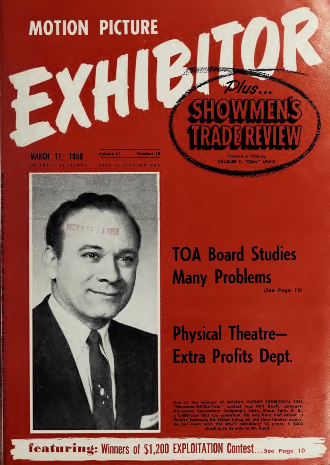 MOTION PICTURE EXHIBITOR magazine side cover 11 March 1959