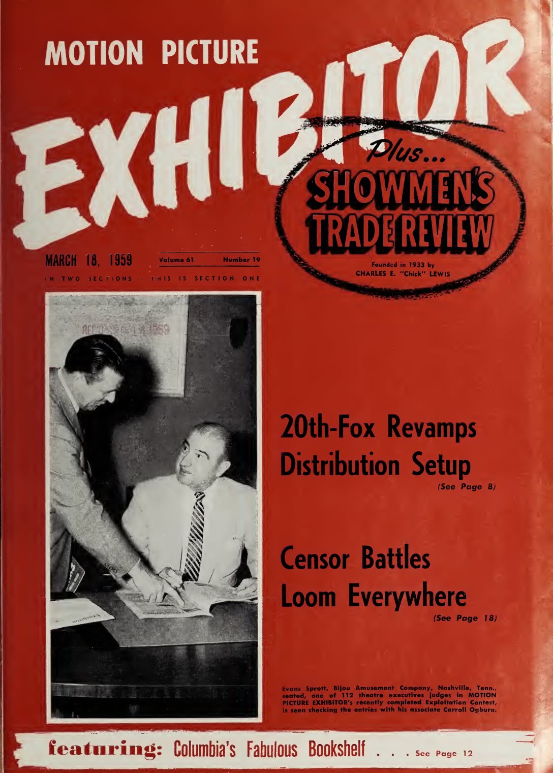 MOTION PICTURE EXHIBITOR magazine side cover 18 March 1959