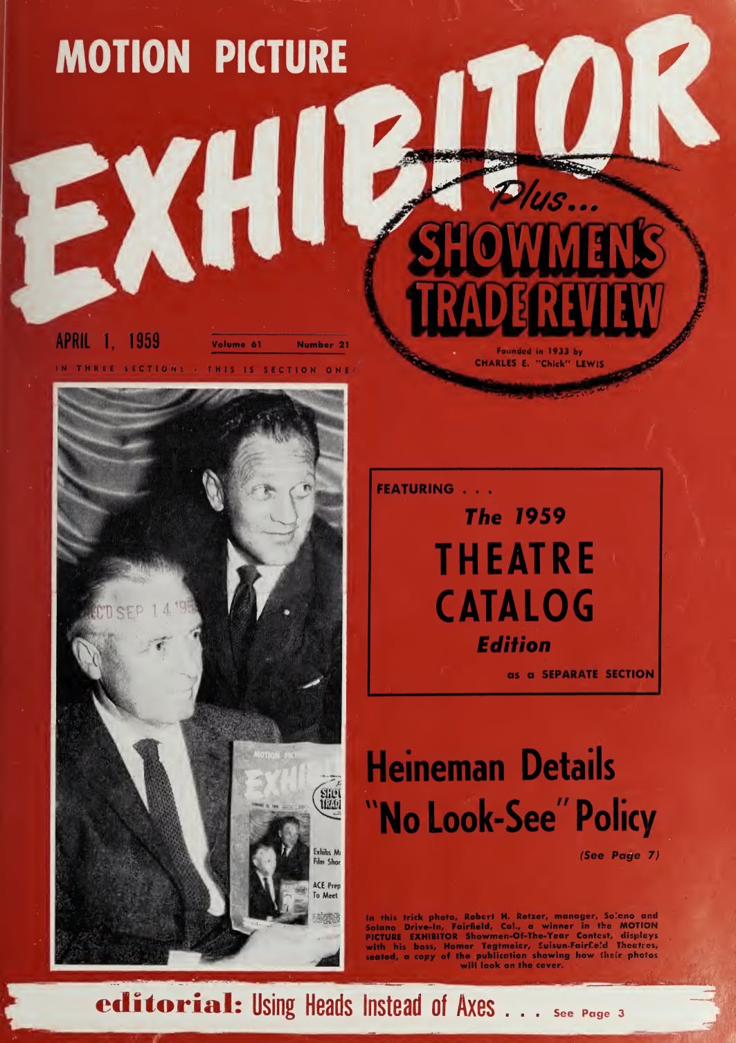 MOTION PICTURE EXHIBITOR magazine side cover 1 April 1959