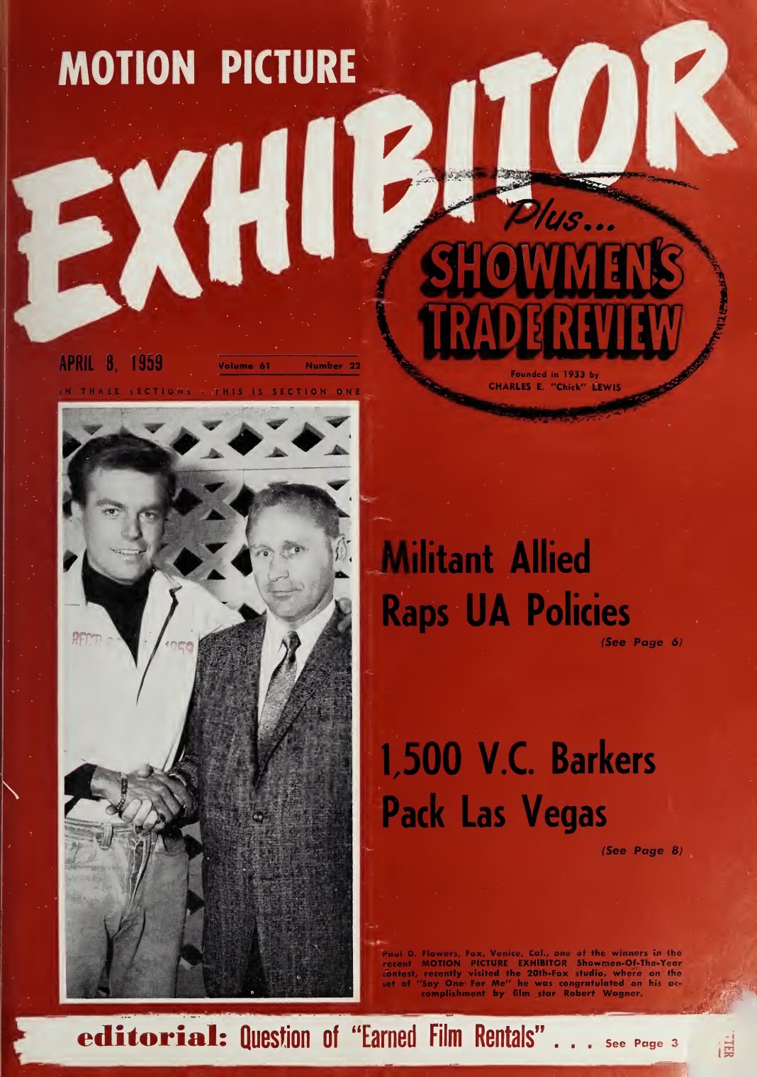 MOTION PICTURE EXHIBITOR magazine side cover 8 April 1959