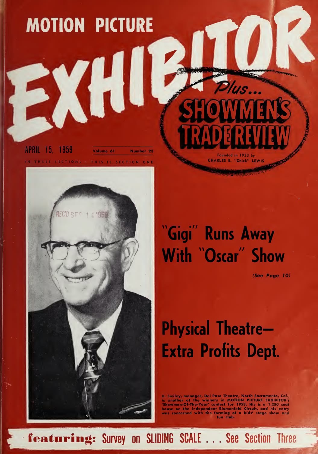 MOTION PICTURE EXHIBITOR magazine side cover 15 April 1959