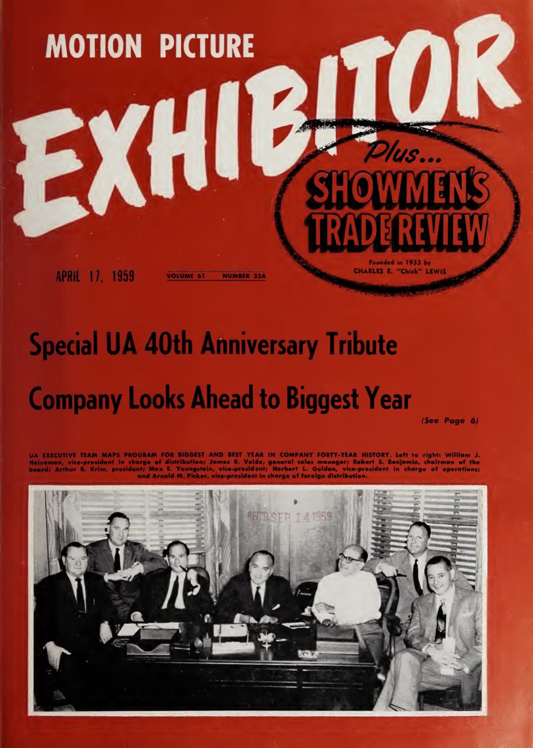 MOTION PICTURE EXHIBITOR magazine side cover 17 April 1959