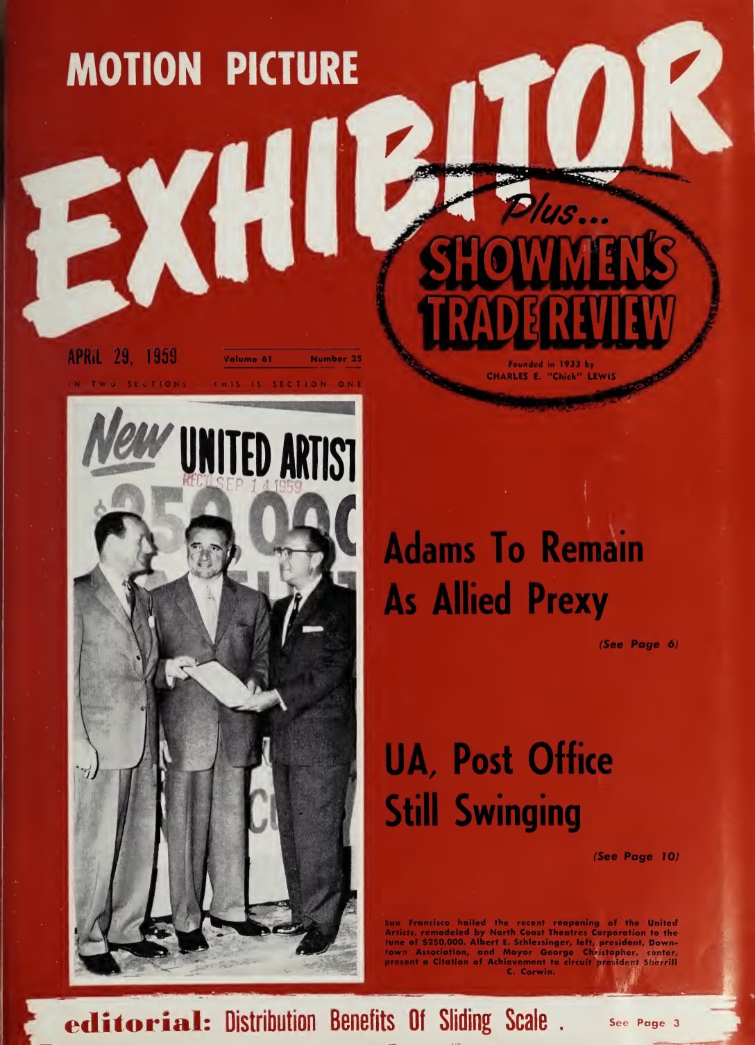 MOTION PICTURE EXHIBITOR magazine side cover 29 April 1959