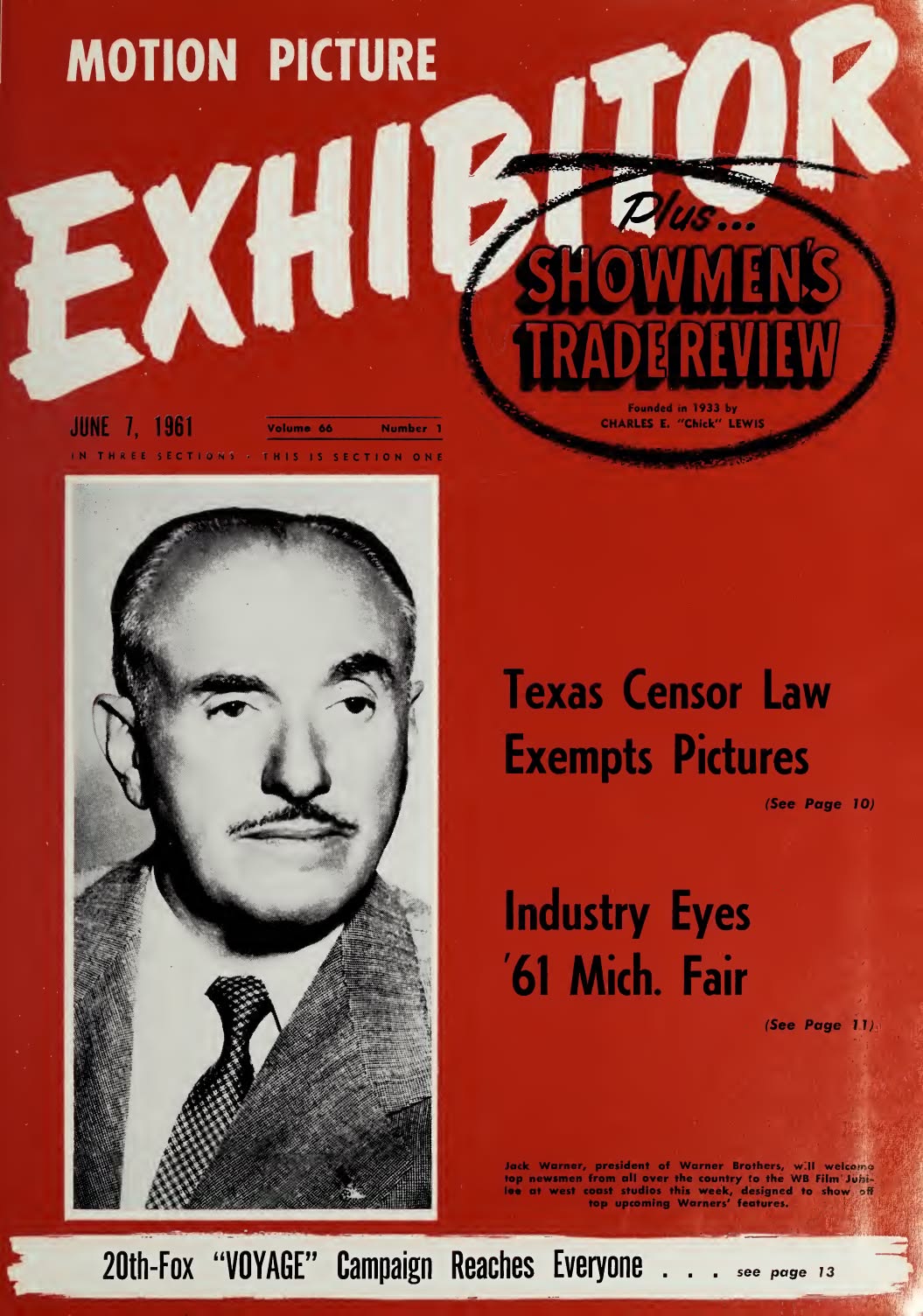MOTION PICTURE EXHIBITOR magazine side cover 7 June 1961