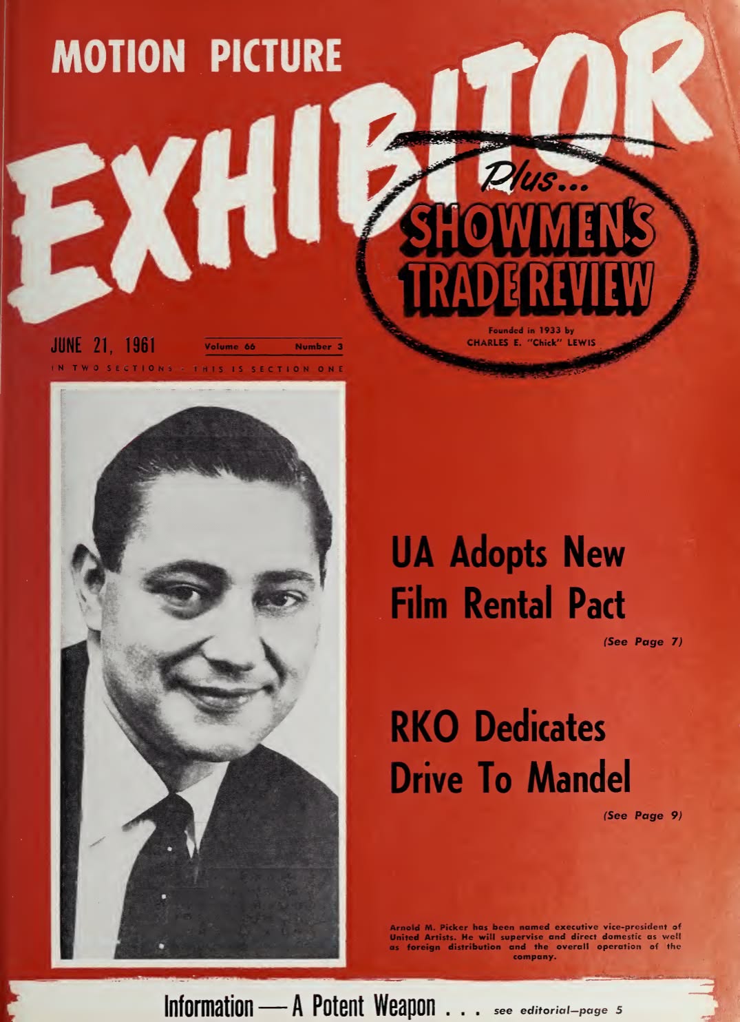 MOTION PICTURE EXHIBITOR magazine side cover 21 June 1961
