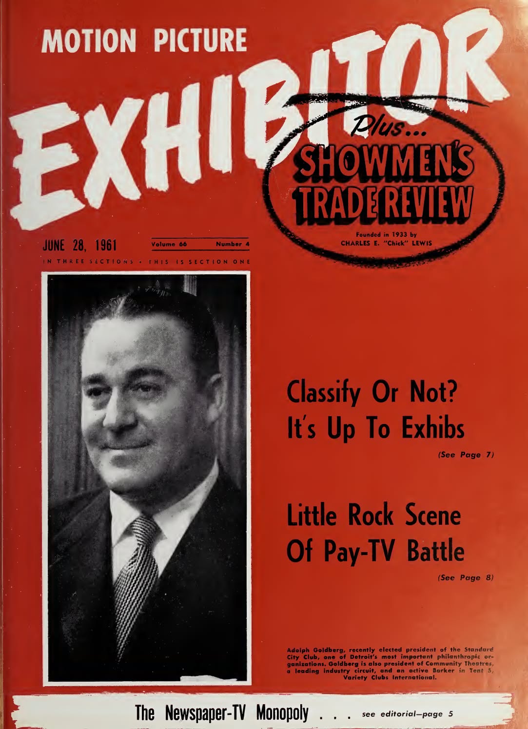 MOTION PICTURE EXHIBITOR magazine side cover 28 June 1961
