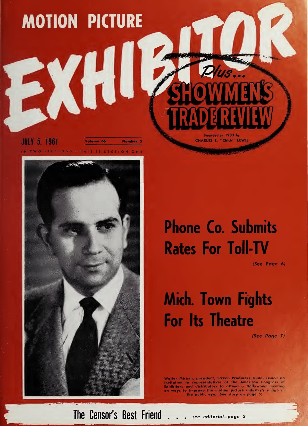 MOTION PICTURE EXHIBITOR magazine side cover 5 July 1961