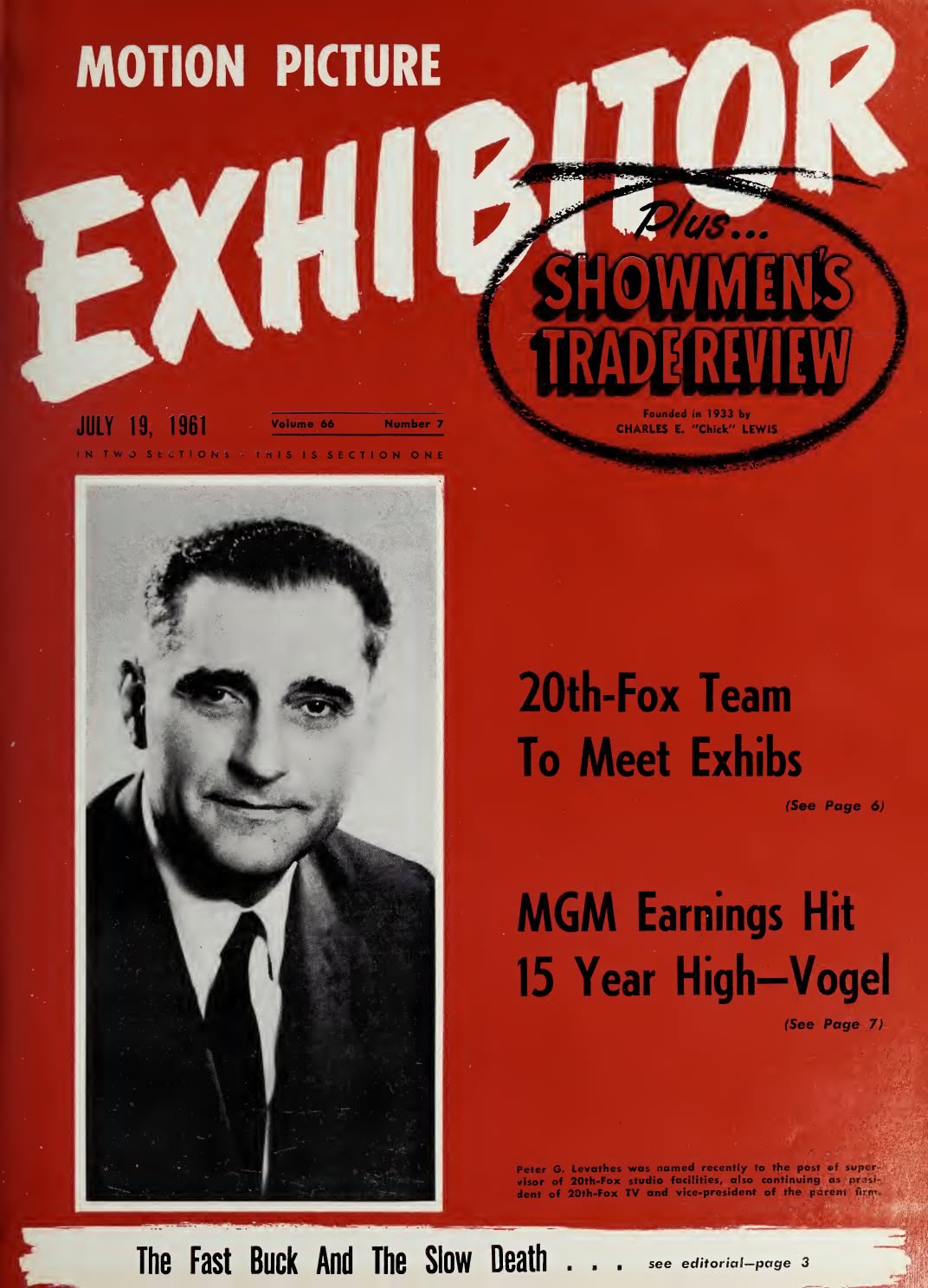 MOTION PICTURE EXHIBITOR magazine side cover 9 July 1961