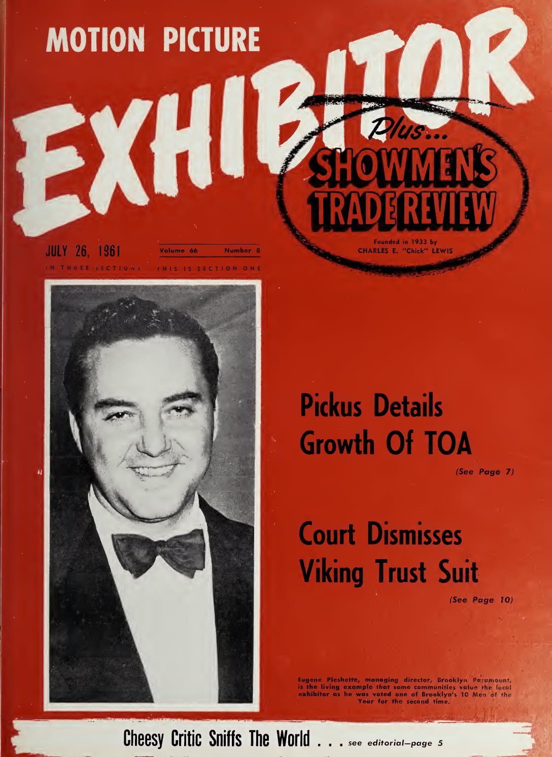 MOTION PICTURE EXHIBITOR magazine side cover 26 July 1961