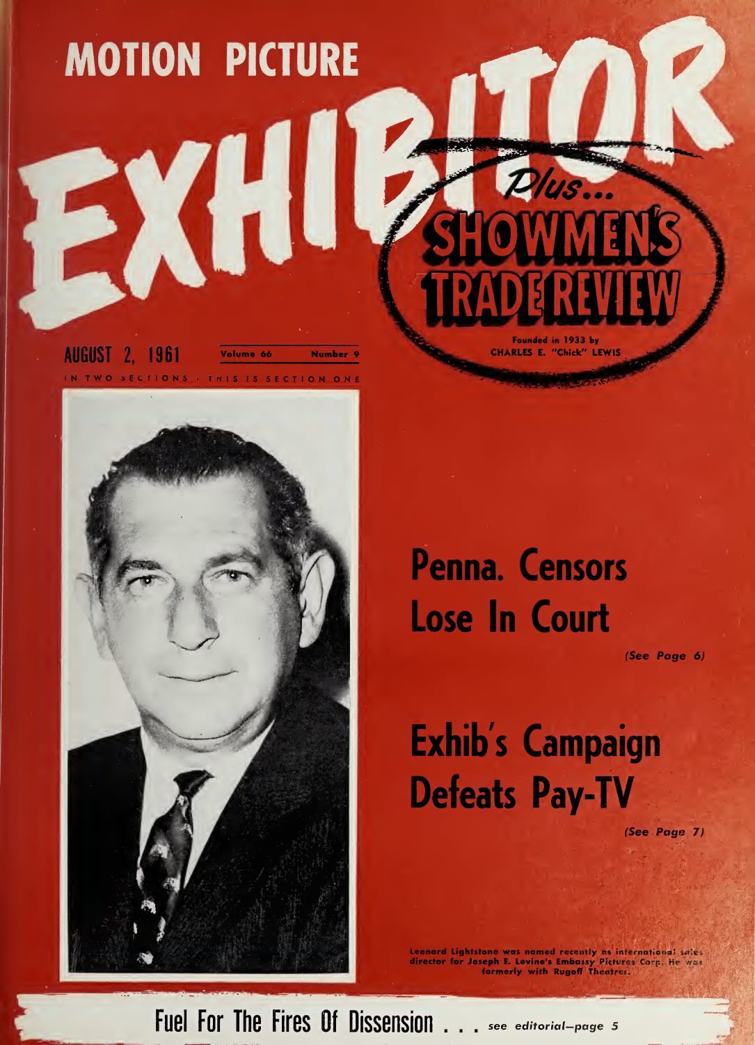 MOTION PICTURE EXHIBITOR magazine side cover 2 August 1961