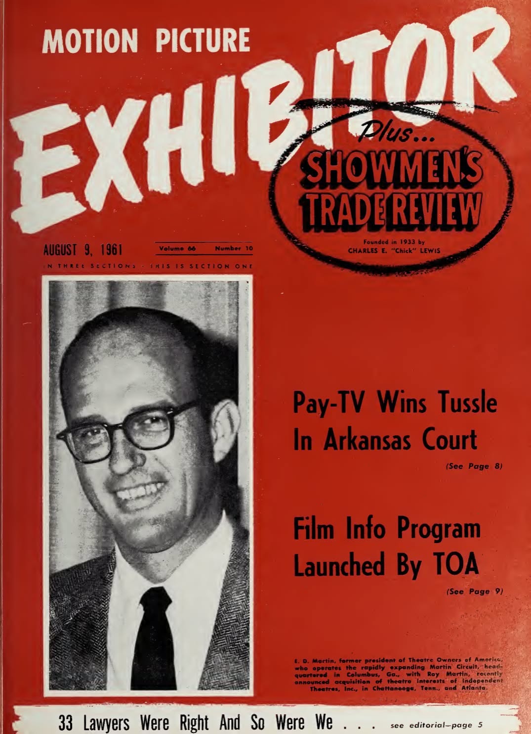 MOTION PICTURE EXHIBITOR magazine side cover 9 August 1961