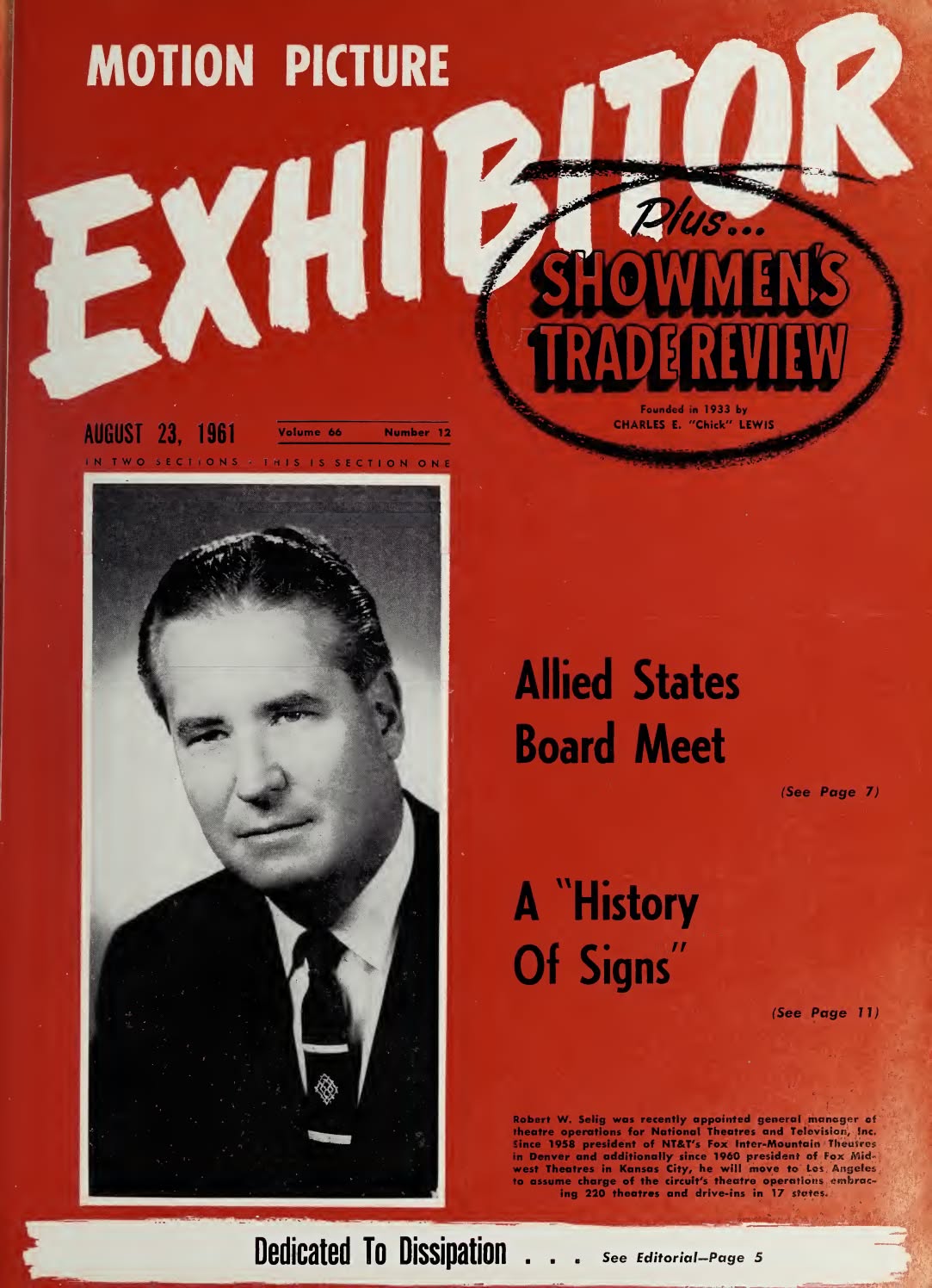 MOTION PICTURE EXHIBITOR magazine side cover 23 August 1961
