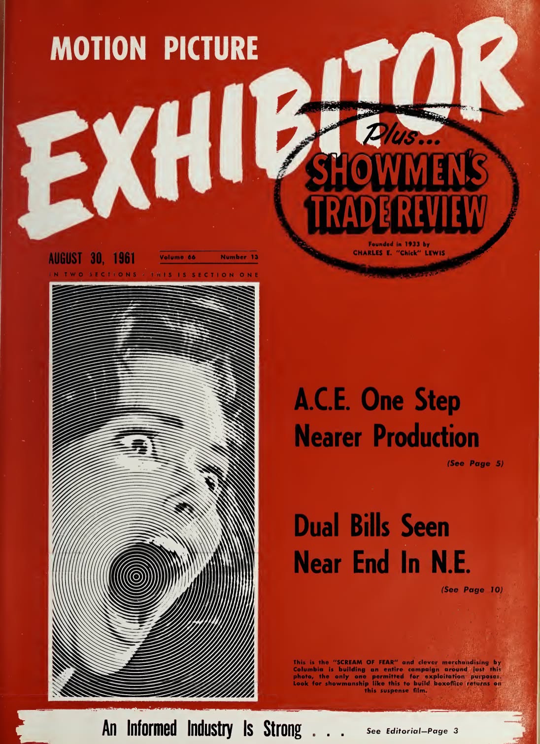 MOTION PICTURE EXHIBITOR magazine side cover 30 August 1961