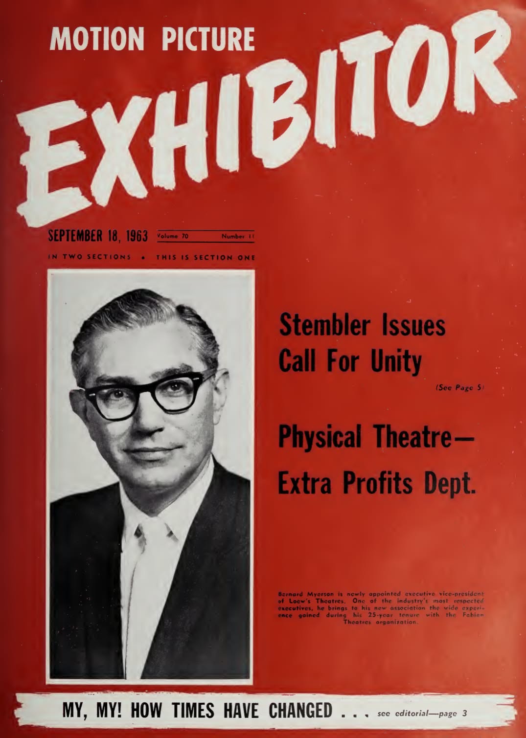 MOTION PICTURE EXHIBITOR magazine side cover 18 September 1963