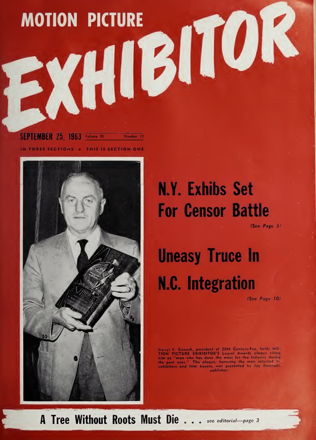 MOTION PICTURE EXHIBITOR magazine side cover 25 September 1963