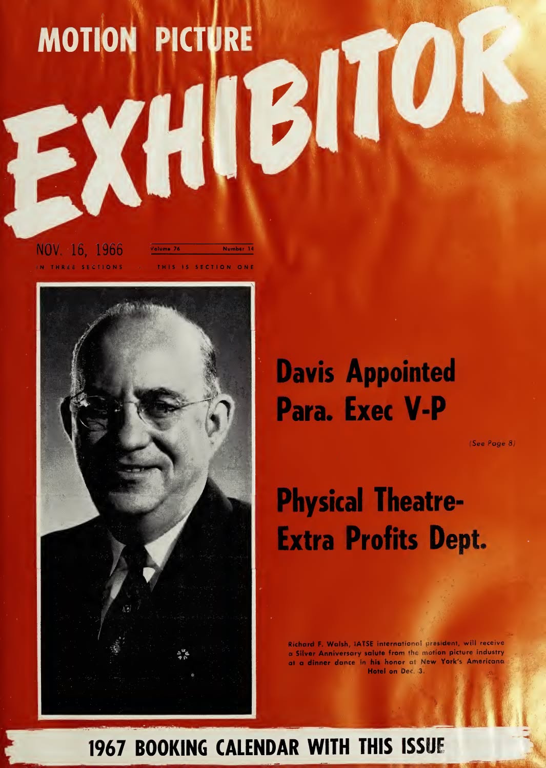 MOTION PICTURE EXHIBITOR magazine side cover 16 November 1966