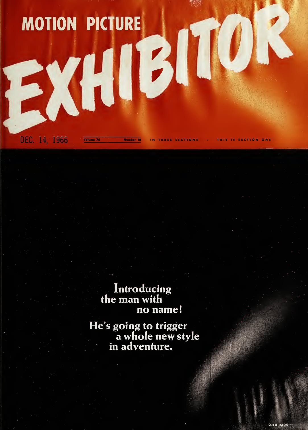 MOTION PICTURE EXHIBITOR magazine side cover 14 December 1966