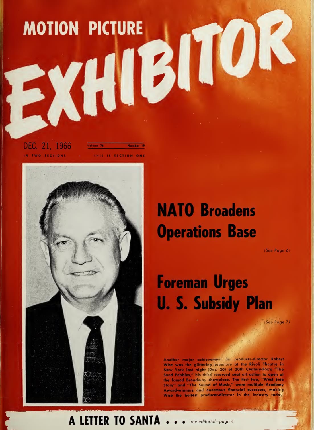 MOTION PICTURE EXHIBITOR magazine side cover 21 December 1966