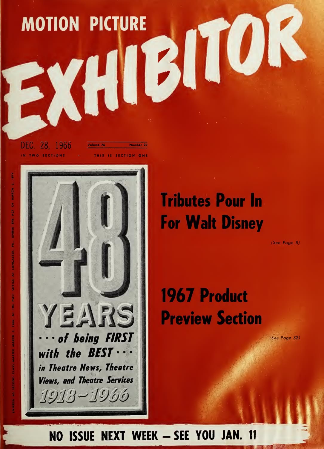 MOTION PICTURE EXHIBITOR magazine side cover 28 December 1966