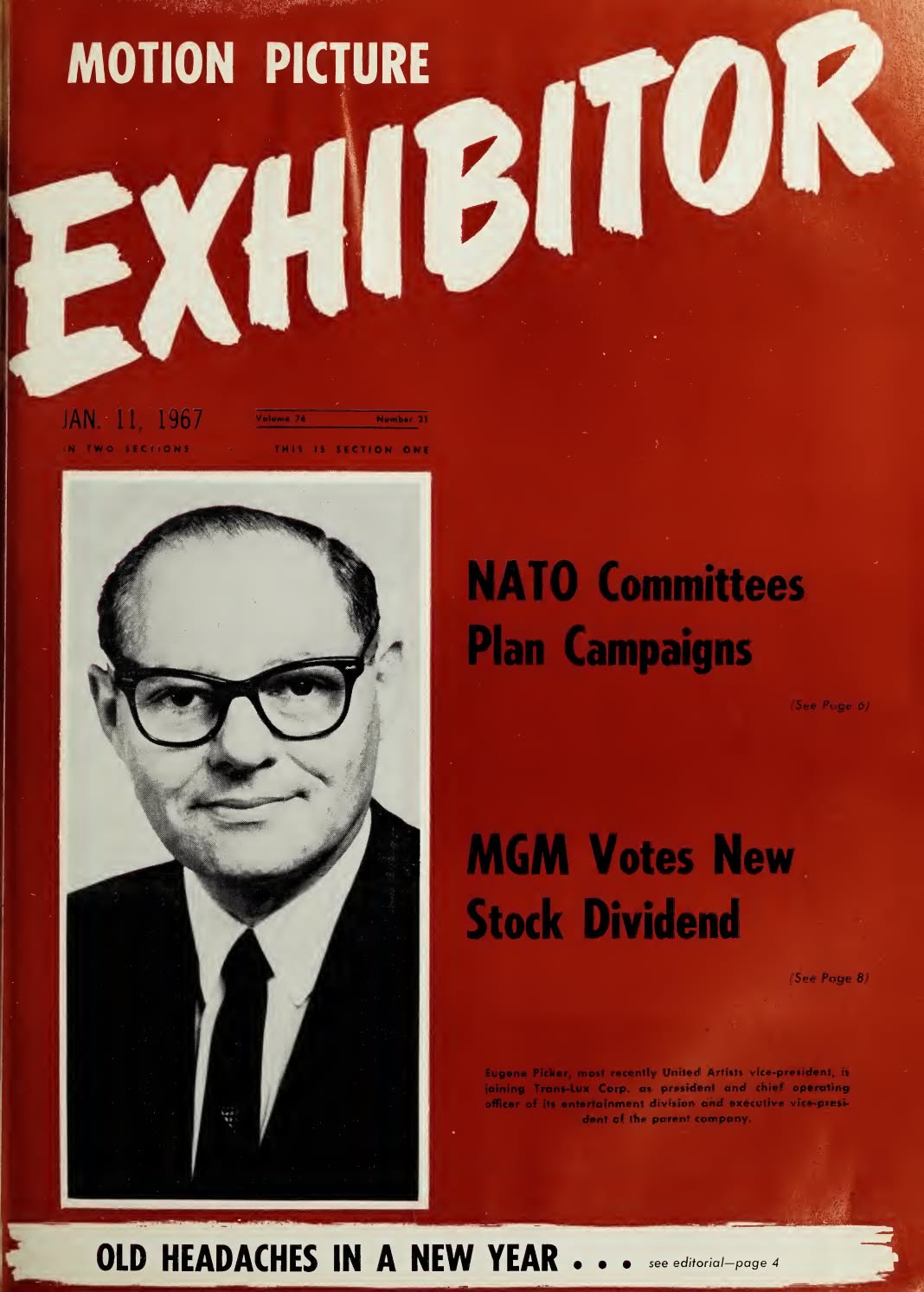 MOTION PICTURE EXHIBITOR magazine side cover 11 January 1967