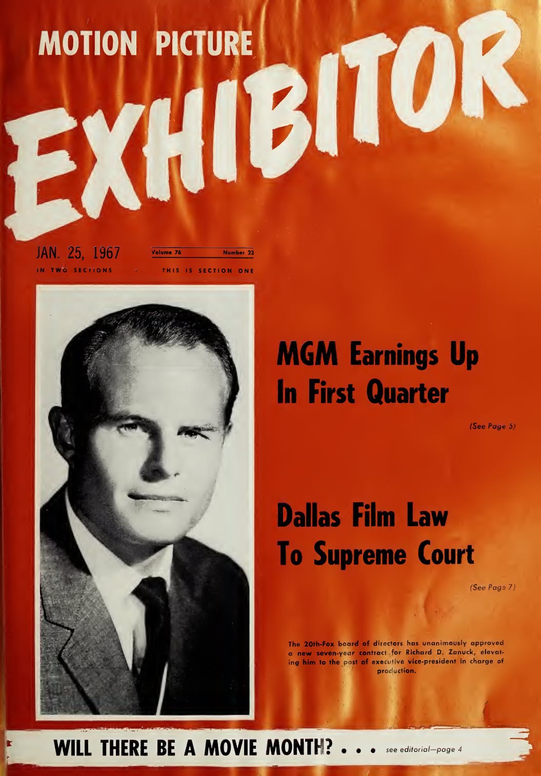 MOTION PICTURE EXHIBITOR magazine side cover 25 January 1967