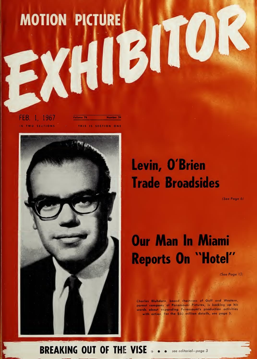 MOTION PICTURE EXHIBITOR magazine side cover 1 February 1967