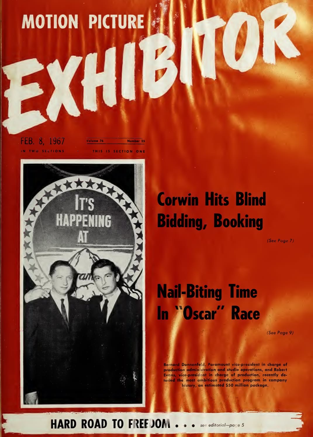 MOTION PICTURE EXHIBITOR magazine side cover 8 February 1967