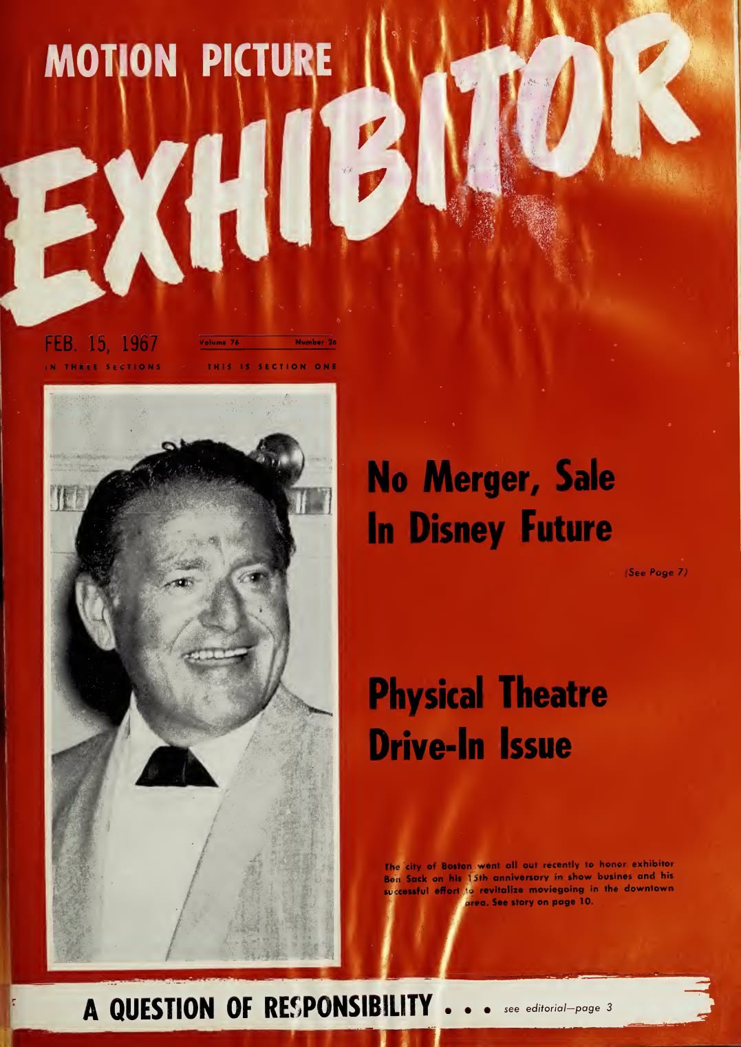 MOTION PICTURE EXHIBITOR magazine side cover 15 February 1967
