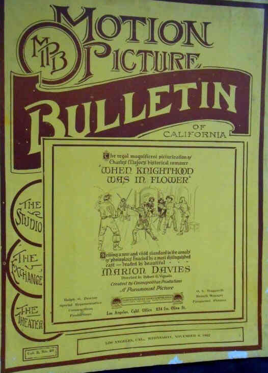 MOTION PICTURE BULLETIN magazine side cover 9 November 1922