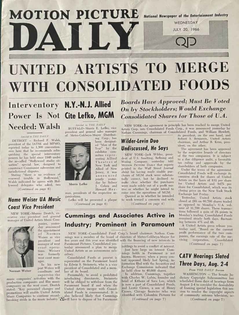 MOTION PICTURE DAILY magazine side cover 20 July 1966