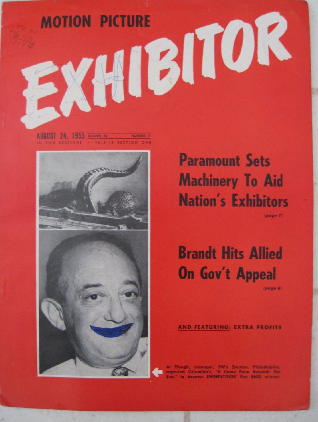 MOTION PICTURE EXHIBITOR magazine side cover 24 August 1955