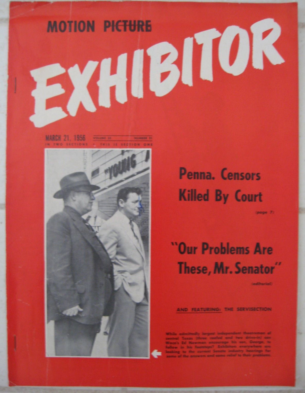 MOTION PICTURE EXHIBITOR magazine side cover 21 March 1956